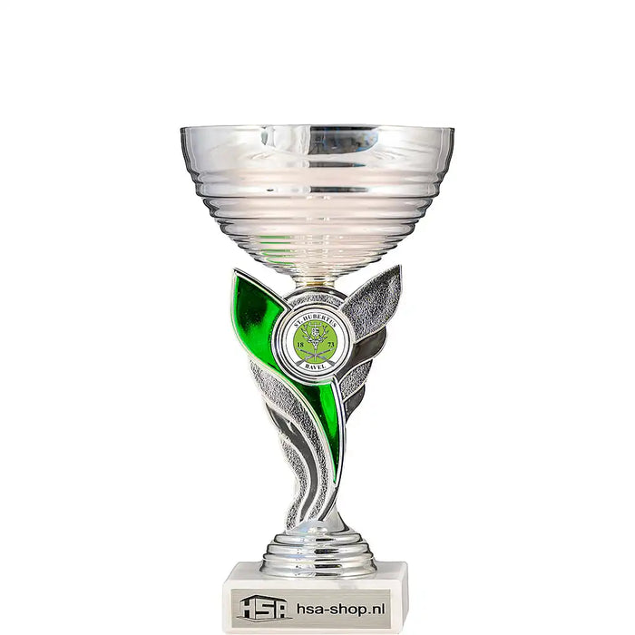 Beker Celine van 18,5 cm hoog met voorbeeld logo van St. Hubertus Bavel.