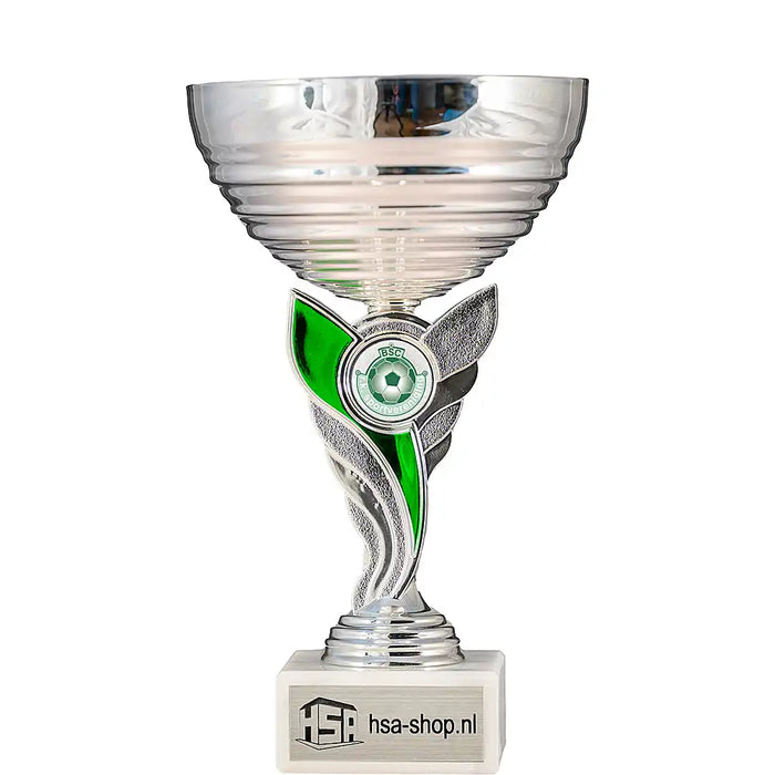 Beker Celine van 20,5 cm hoog met voorbeeld logo van sportvereniging BSC.