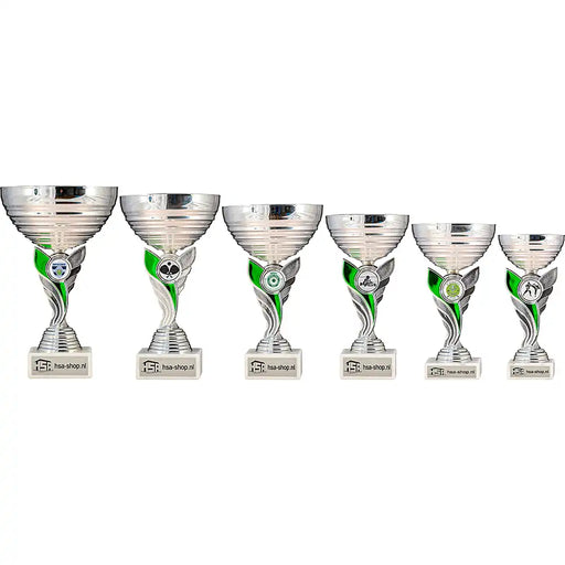 Beker Celine de complete serie op een rijtje met voorbeelden van standaard en club logo's.