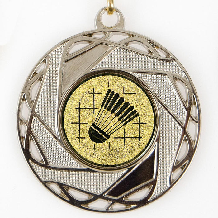 Medaille Jacey zilverkleurig met badminton afbeelding