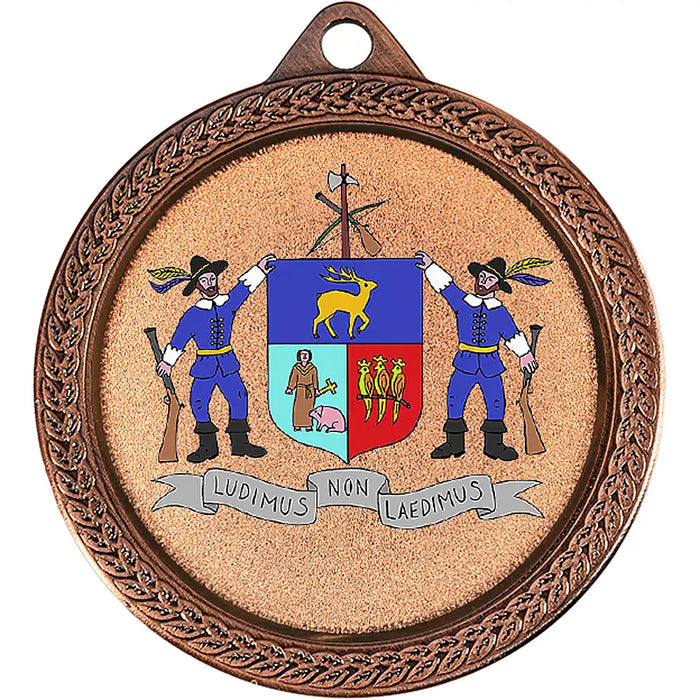 Medaille Levi bronskleurig met voorbeeld logo van schutterij Thomas van Aquino.