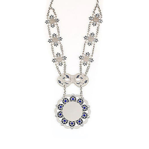 Prinsenketting Beltran mat zilverkleurig blauw-wit ingelakt met 7 schakels