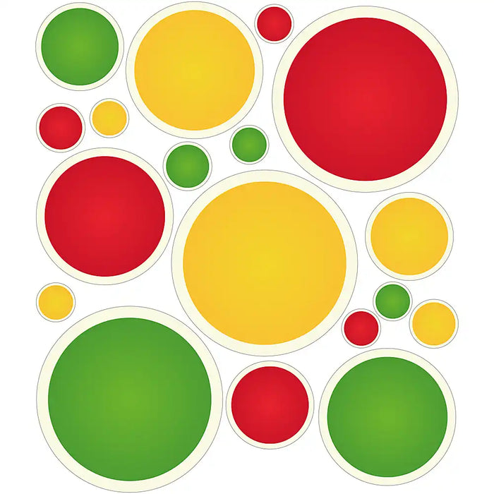 Vel met 18 gekleurde ballen in diverse maten.