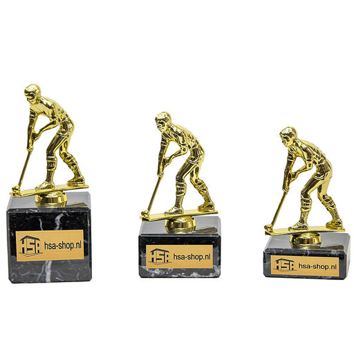 Trofee hockey heren goudkleurig serie drie maten