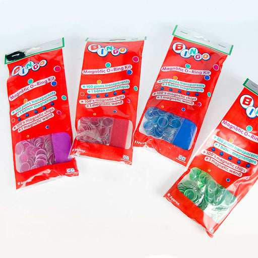 Bingofiches met metalen rand en magneet stok overzicht alle kleuren