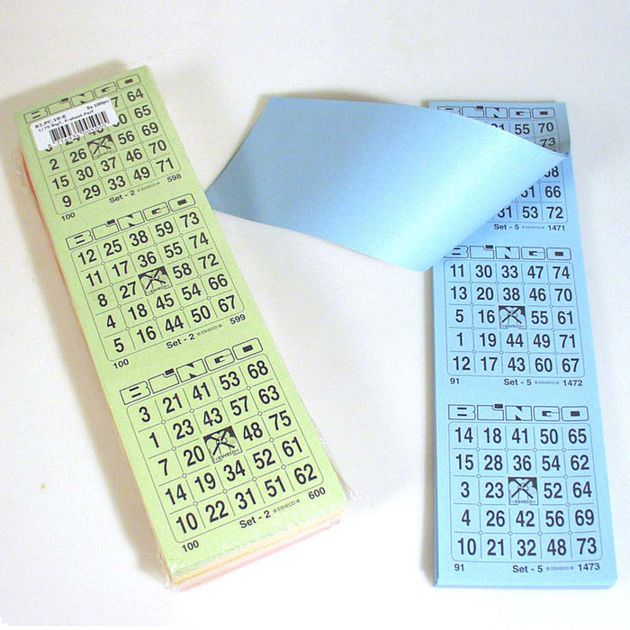 Bingokaarten 1-75 5 kleuren groot 100 vel per kleur enkel