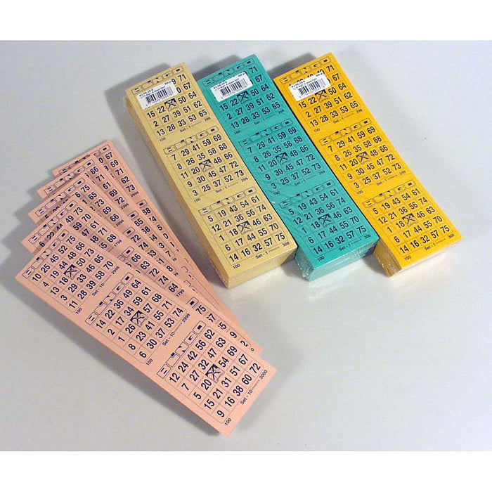 Bingokaarten 1-75 doorlopend 500 vel groot 3 tickets per vel enkel