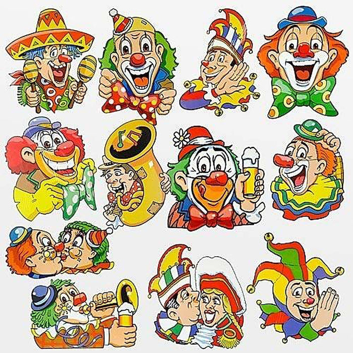 Raamsticker set clowns 42 x 30 cm 12 stuks