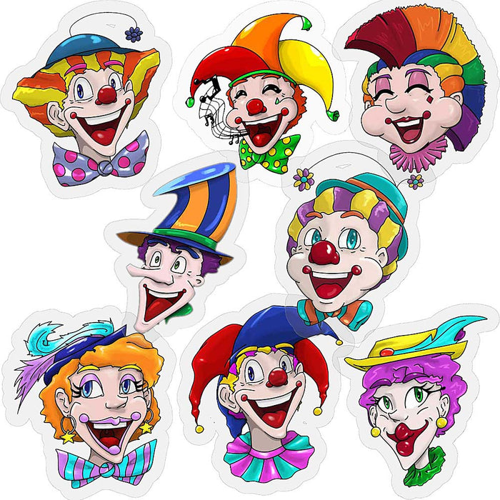 Raamstickers statisch clowns 8 stuks 15 cm
