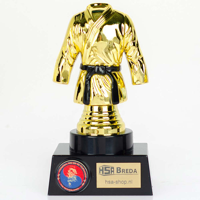 Trofee Judo Goud zwarte band foto enkel model