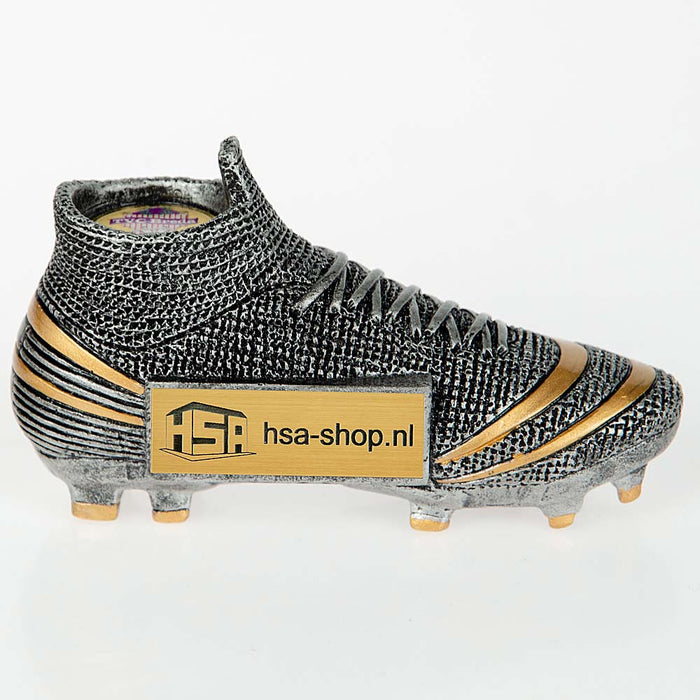Trofee Voetbalschoen Zilver-antiek - Goud 13 cm