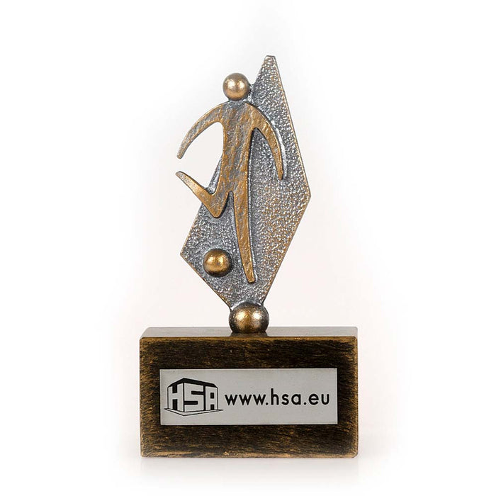 Trofee voetbal 15 cm metaal op goudkleurig blok