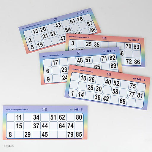 Verschillende voorbeelden van 1-up bingokaartjes