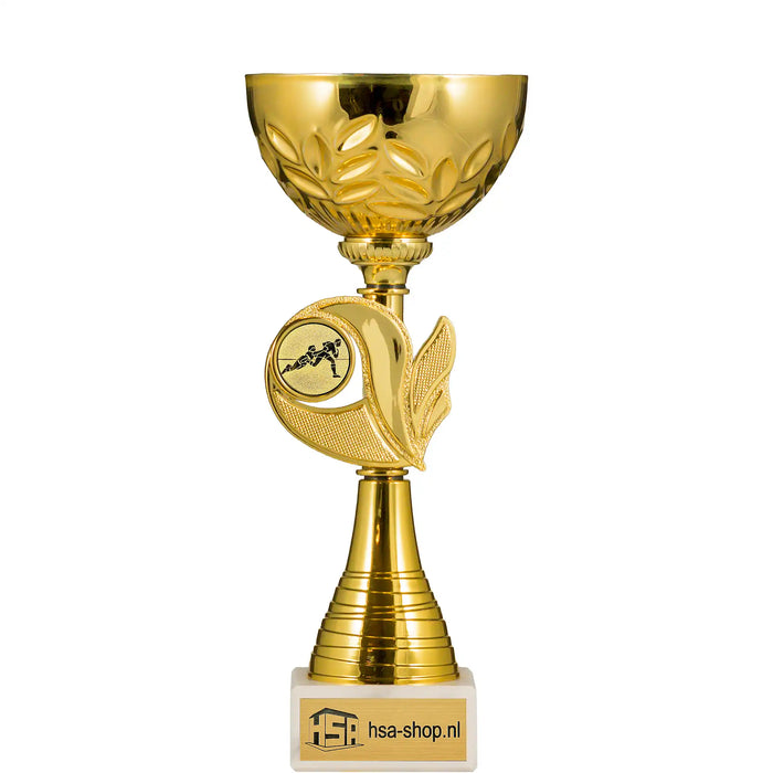 Beker Luna van 24,5 cm hoog met standaard rugby afbeelding.