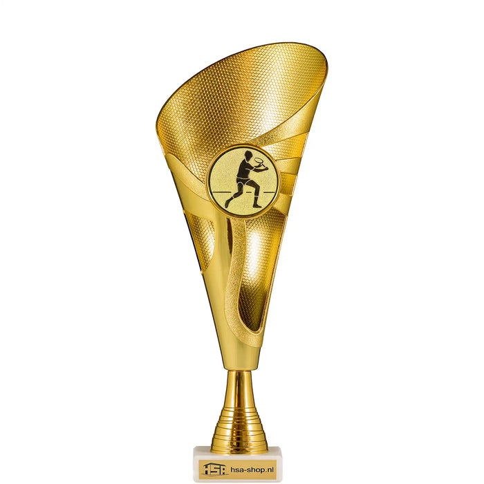 Beker Lynn van 35 cm hoog met standaard tennis afbeelding.