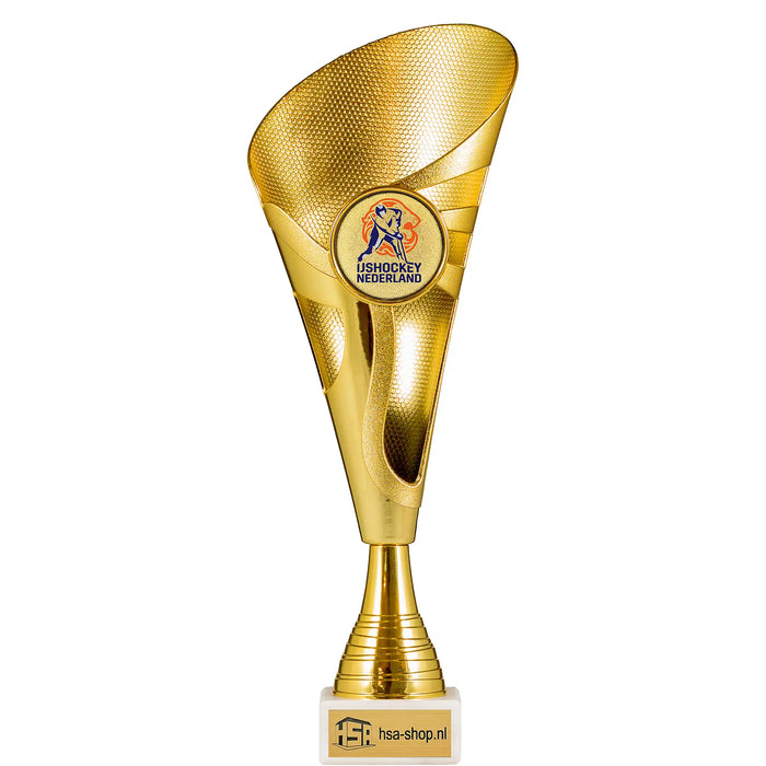 Beker Lynn van 34 cm hoog met logo van IJshockey Nederland.