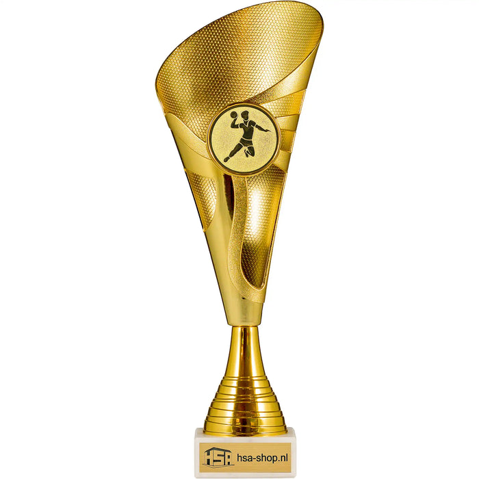 Beker Lynn van 35 cm hoog met standaard handbal afbeelding.