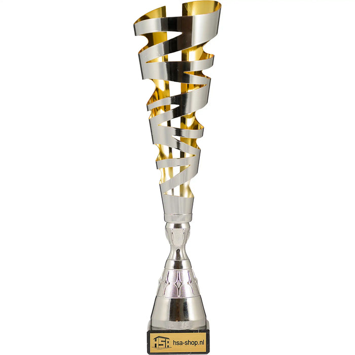 Beker Marvins moderne opengewerkte cup zilver met goudkleurige binnenzijde.