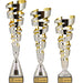 Trofee Marvins zilver goud 43, 39 en 35,5 cm naast elkaar met zwart marmeren voet.