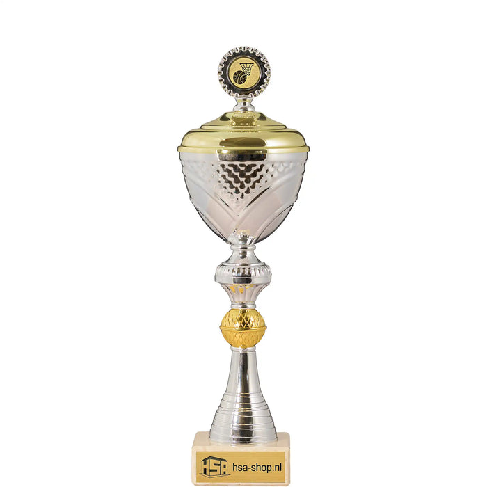 Beker Maya 33,5 cm met logo en gouden deksel.