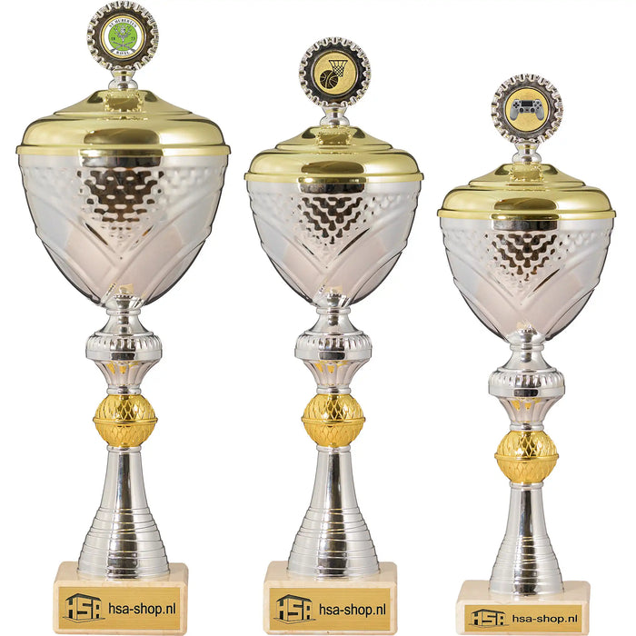 Beker Maya overzicht middelste maten met logo opties.