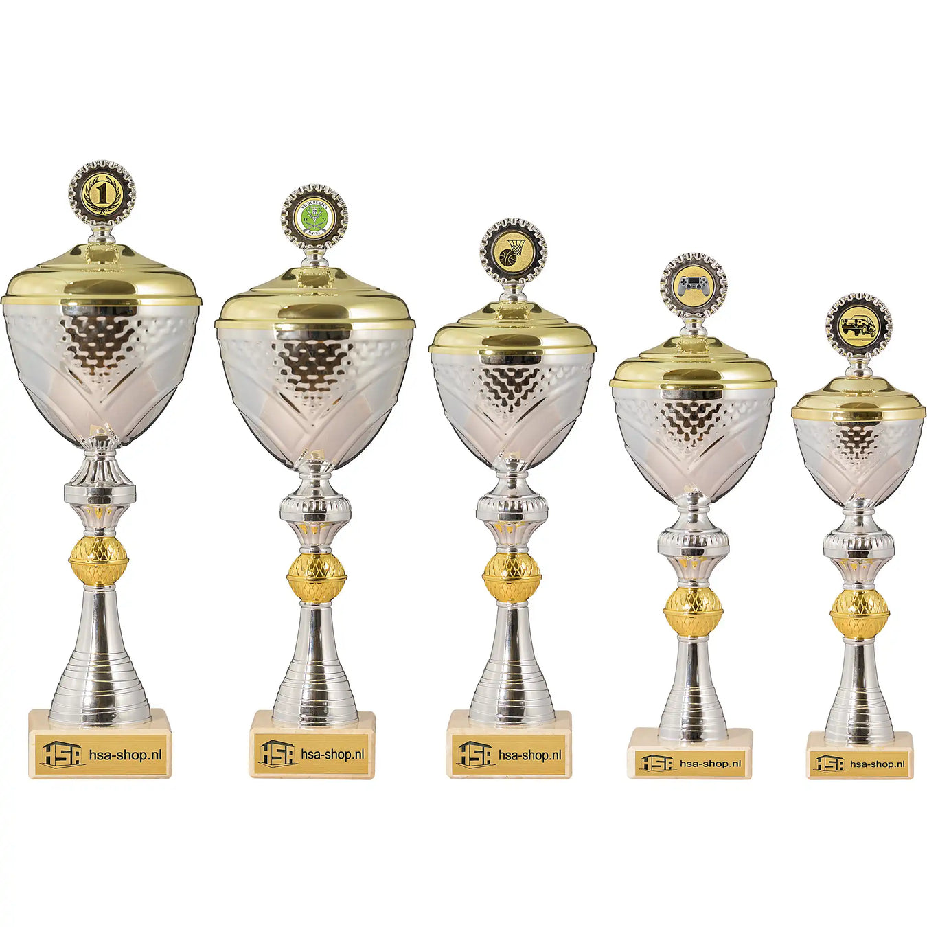 Beker Maya set van 5 maten sportprijzen.