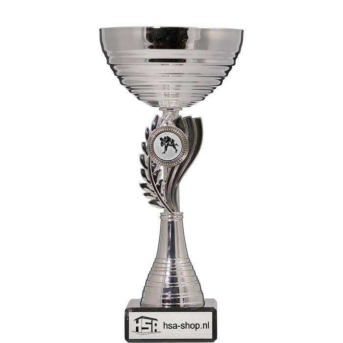 Beker Melia zilver 25,5 cm sporttrofee met lauwerkrans