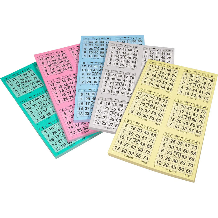 Bingokaarten 1-75 big 5 kleuren GROOT Dubbel. Losse blokken eerste vijf kleuren.