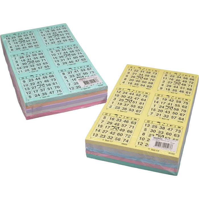 Bingokaarten 1-75 big 5 kleuren GROOT Dubbel. Beidde pakken naast elkaar.