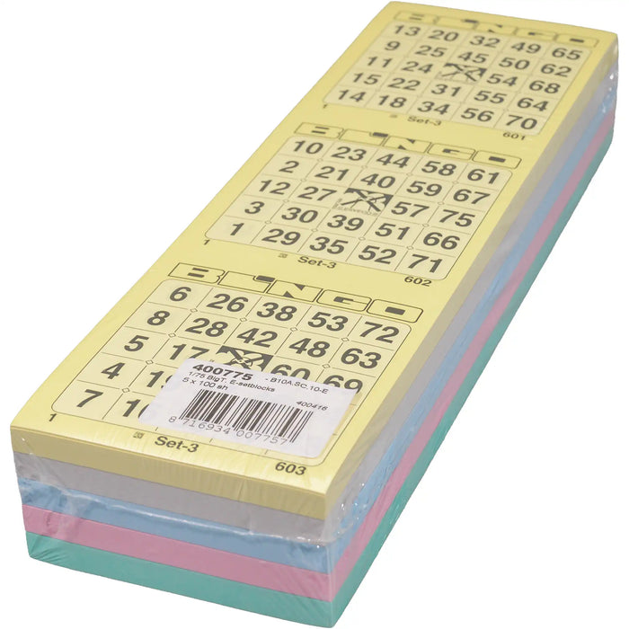 Bingokaarten 1-75 big 5 kleuren GROOT Enkel. Pak met de eerste vijf kleuren.