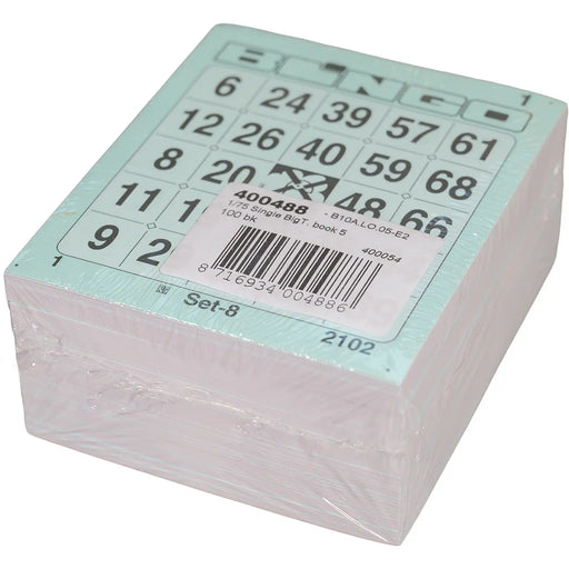 Bingokaarten 1-75 boekje 5 velletjes 1 groot ticket, pak met 100 boekjes