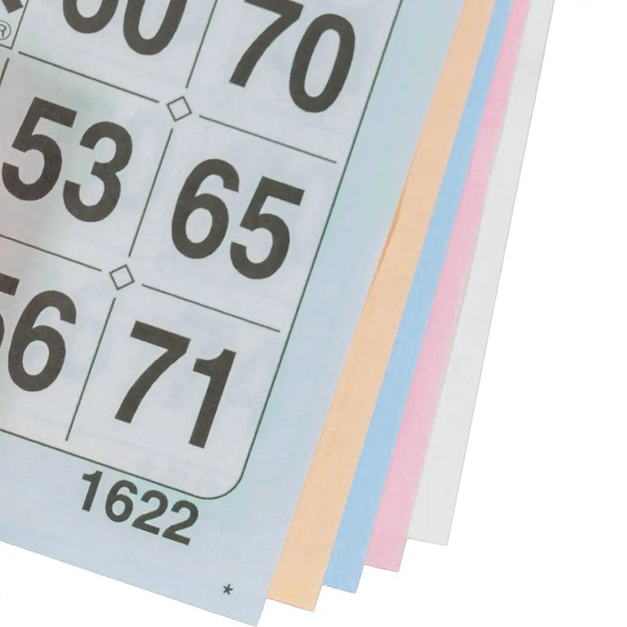 Bingokaarten 1-75 boekje 5 velletjes 1 groot ticket, kleuren op volgorde gezien