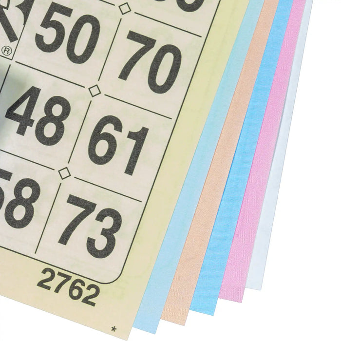 Bingokaarten 1-75 boekje 6 velletjes 1 groot ticket, kleuren op volgorde gezien