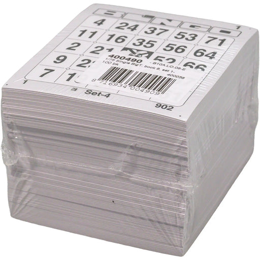 Bingokaarten 1-75 boekje 8 velletjes 1 groot ticket, pak met 100 boekjes