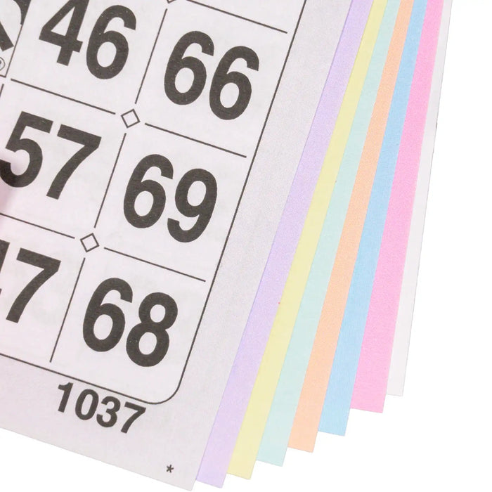 Bingokaarten 1-75 boekje 8 velletjes 1 groot ticket, kleuren op volgorde gezien
