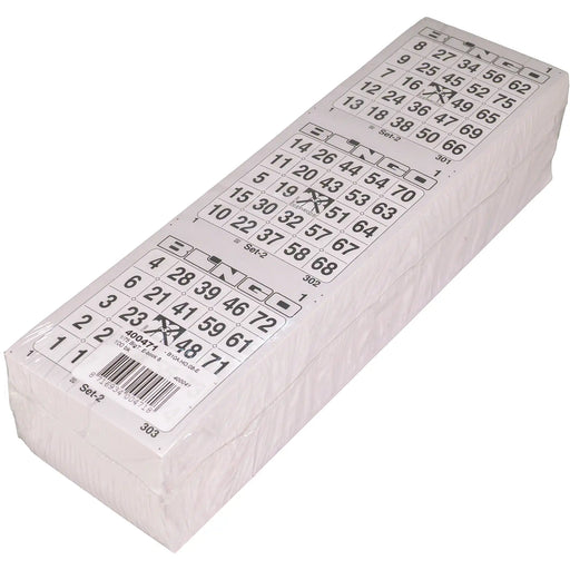 Bingokaarten 1-75 boekje 8 velletjes met 3 grote tickets, pak met 100 boekjes