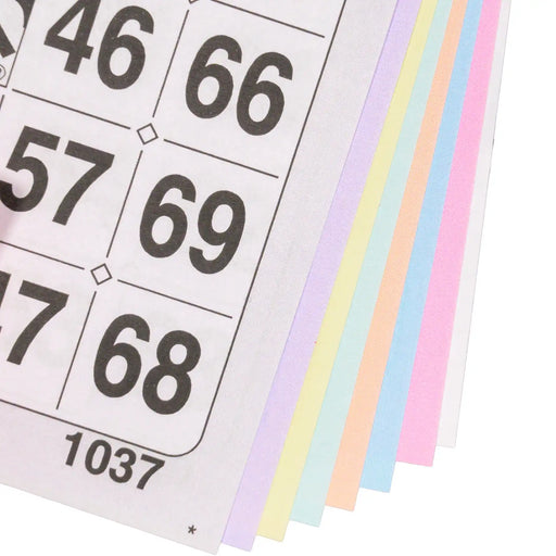 Bingokaarten 1-75 boekje 8 velletjes met 3 grote tickets, kleuren op volgorde gezien