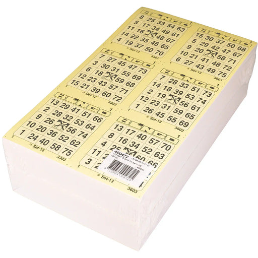 Bingokaarten 1-75 boekje 10 velletjes met 6 grote tickets, pak met 100 boekjes