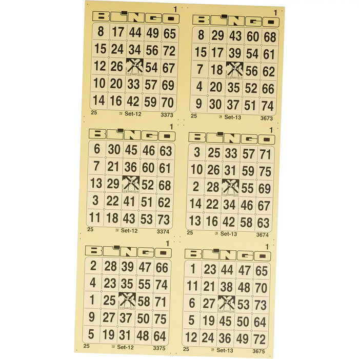 Bingokaarten 1-75 boekje 10 velletjes met 6 grote tickets