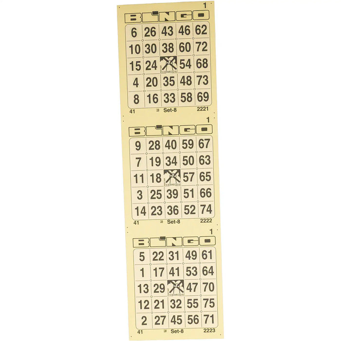 Bingokaarten 1-75 boekje 10 velletjes met 3 grote tickets
