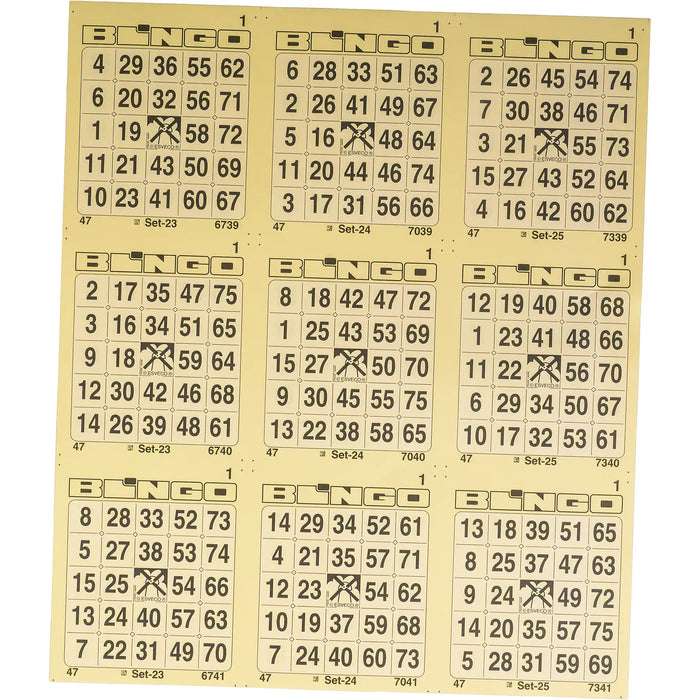 Bingokaarten 1-75 boekje 10 velletjes met 9 grote tickets