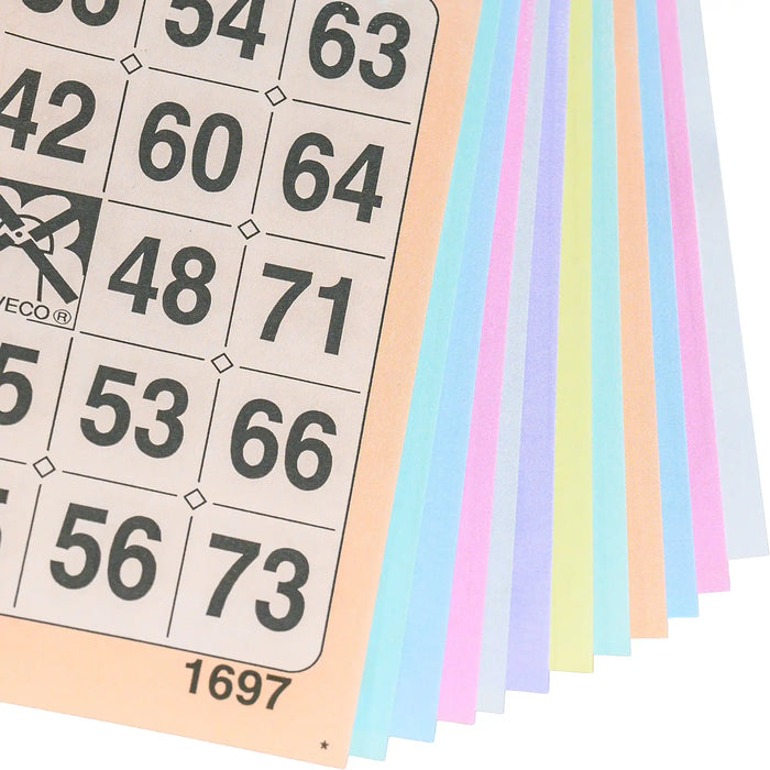Bingokaarten 1-75 boekje 12 velletjes 1 groot ticket, kleuren op volgorde gezien