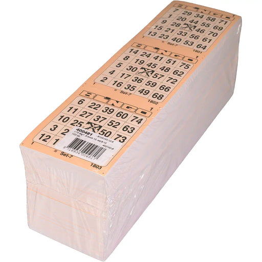 Bingokaarten 1-75 boekje 12 velletjes met 3 grote tickets, pak met 100 boekjes