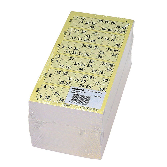 Pak met 100 boekjes bingokaarten 1-90 boekjes 10 dik enkel