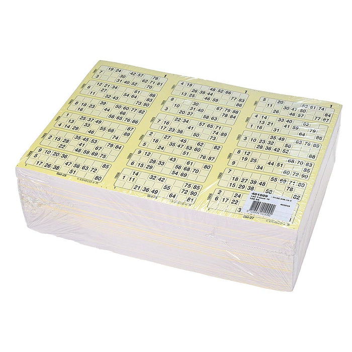 Pak met 100 boekjes bingokaarten 1-90 boekjes 10 dik triple