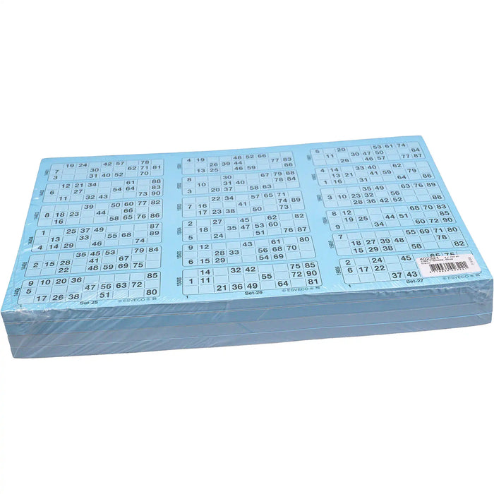 Bingokaarten 1-90 doorlopend 400 vel Triple, pak blauw.