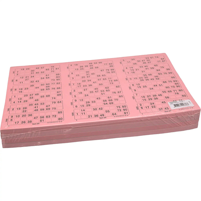 Bingokaarten 1-90 doorlopend 400 vel Triple, pak roze.