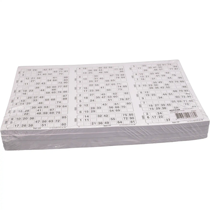 Bingokaarten 1-90 doorlopend 400 vel Triple, pak wit.