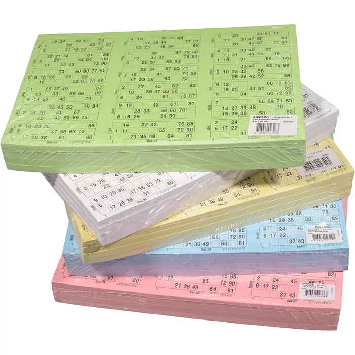 Bingokaarten 1-90 doorlopend 400 vel Triple, alle kleuren bij elkaar.