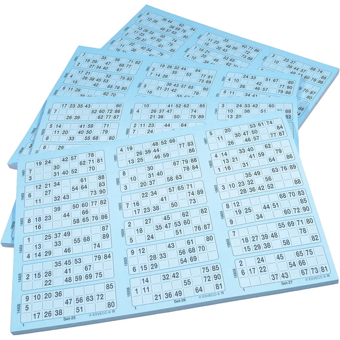 Bingokaarten 1-90 doorlopend 400 vel Triple losse blokken van 1 pak.
